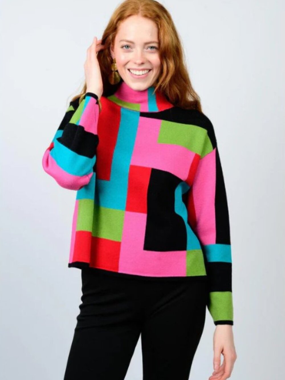 ivy jane Colorblock Cowlneck Sweater in Pink, Blue, Green, Black